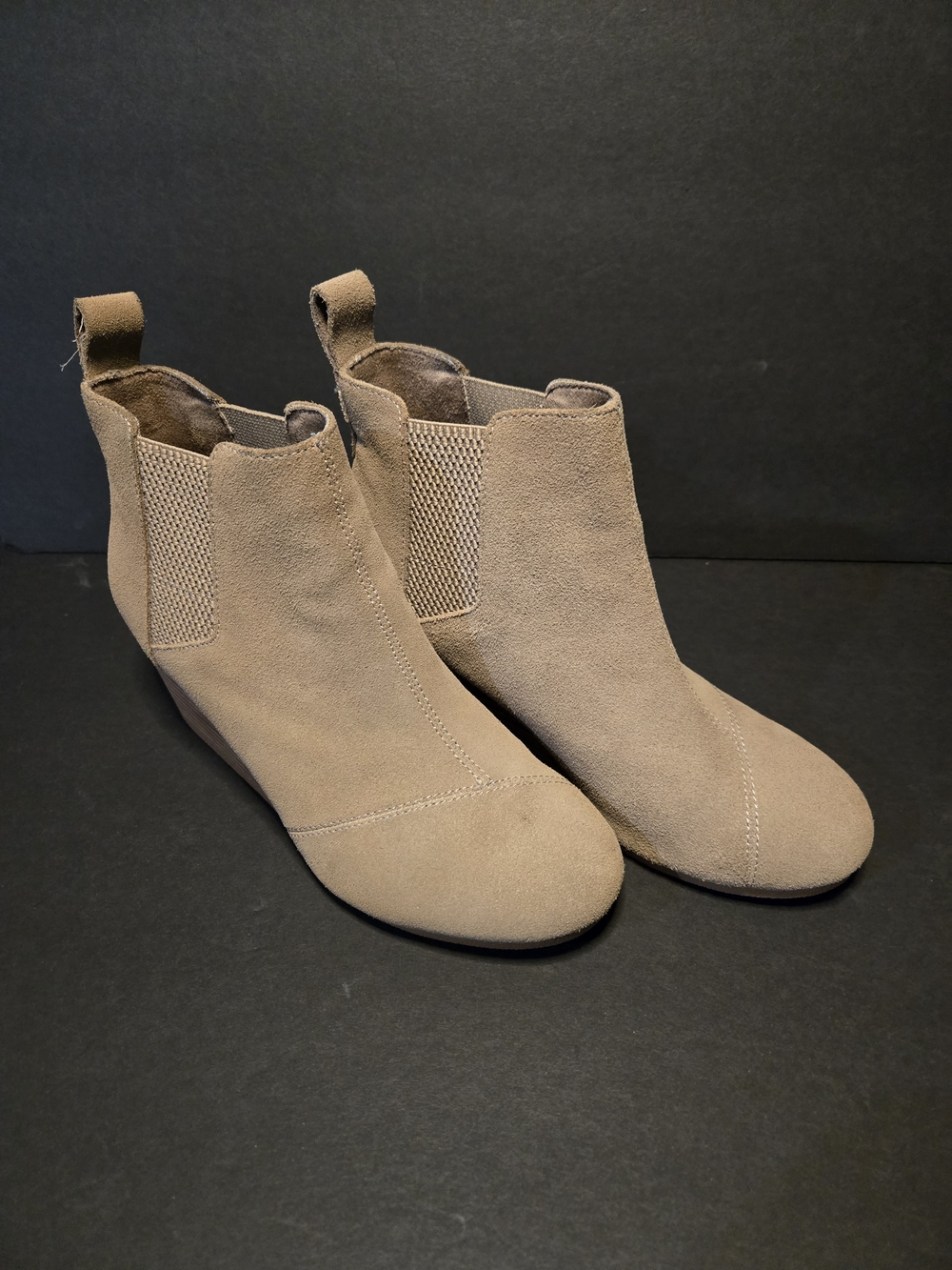 Toms Taupe Suede Chelsea Wedge Booties